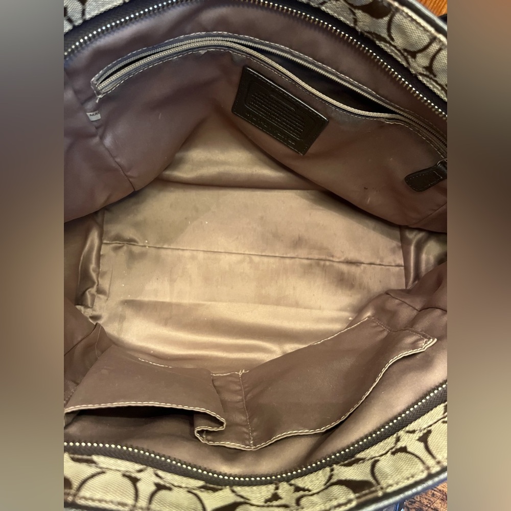 COACH PARK SIGNATURE CARRIE TOTE F28728
SILVER/KHAKI/MAHOGANY with WALLET - Picture 3 of 16